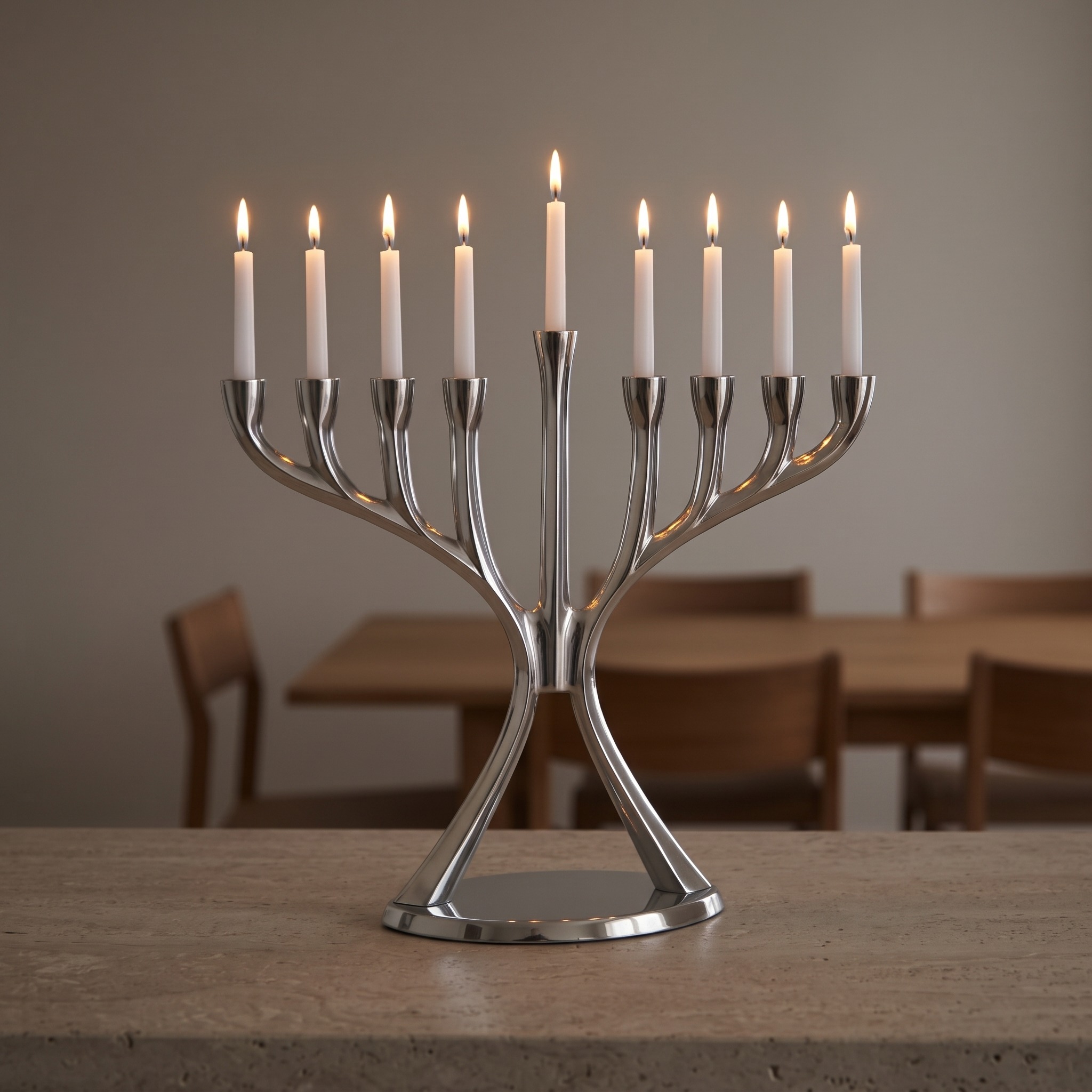 Modern Hanukkah Menorah, 8.5 in, Polished Aluminum, Silver, photo 4 of 5
