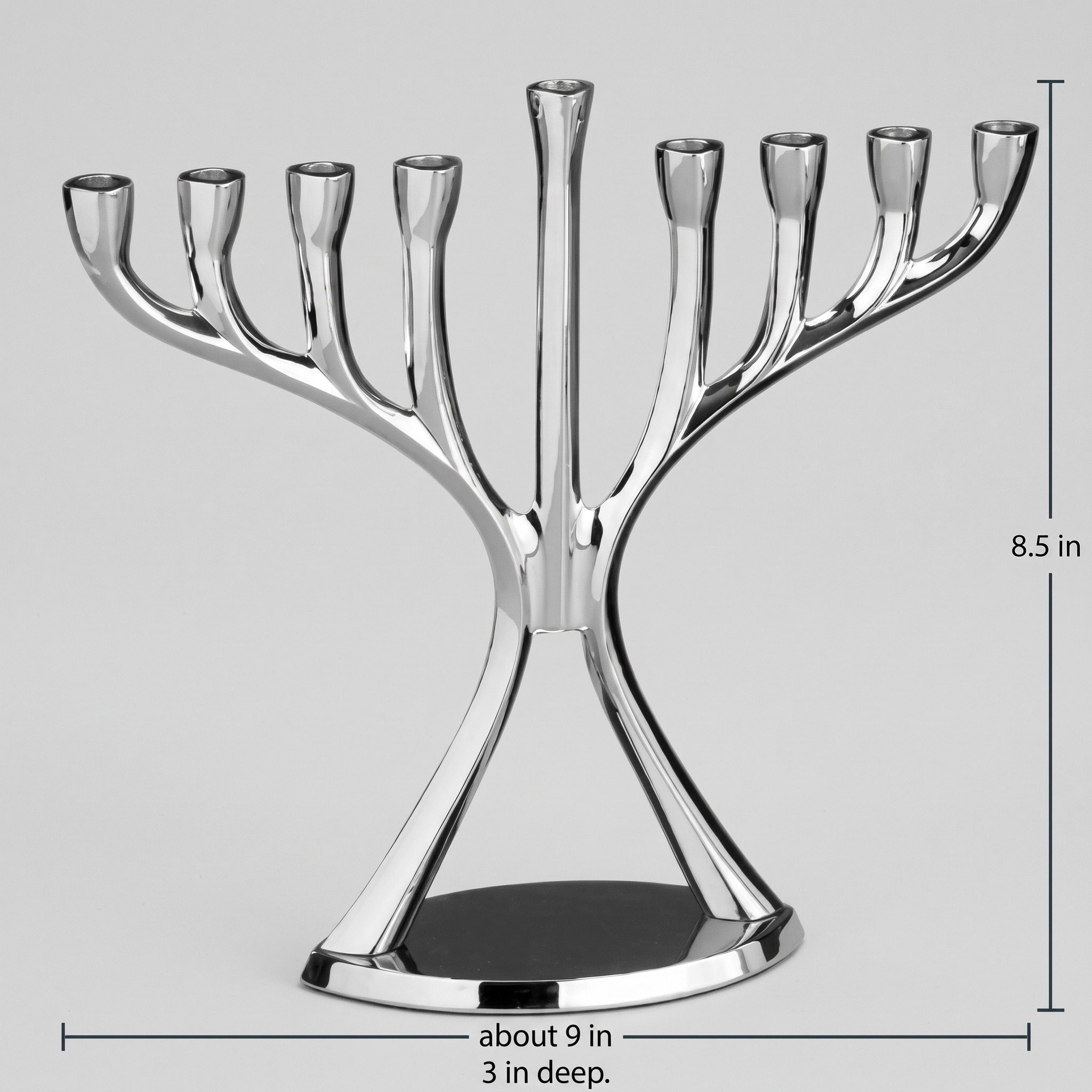 Modern Hanukkah Menorah, 8.5 in, Polished Aluminum, Silver, photo 2 of 5