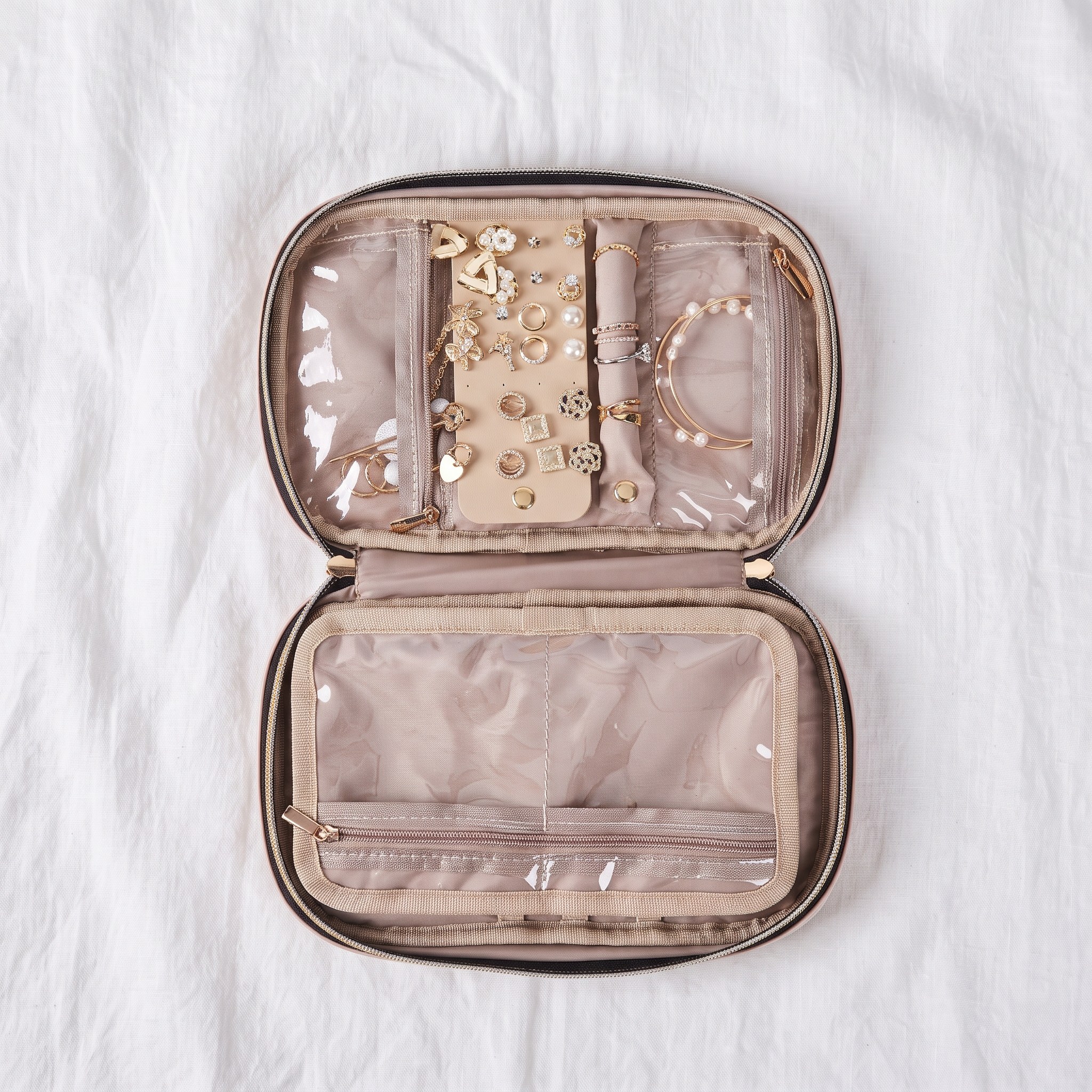 Travel Jewelry Folio, 9.5 in, Clear Pockets, Pink, photo 1 of 5