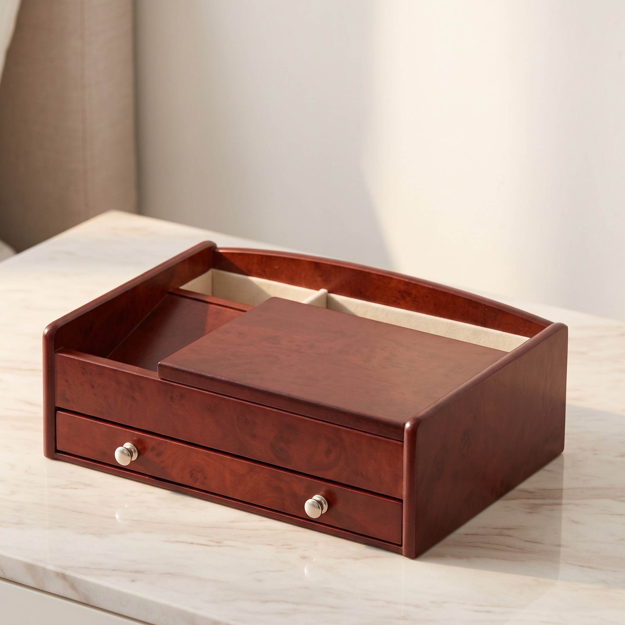 Jewelry Valet Box with Drawer, 11 in, Brown, photo 2 of 5