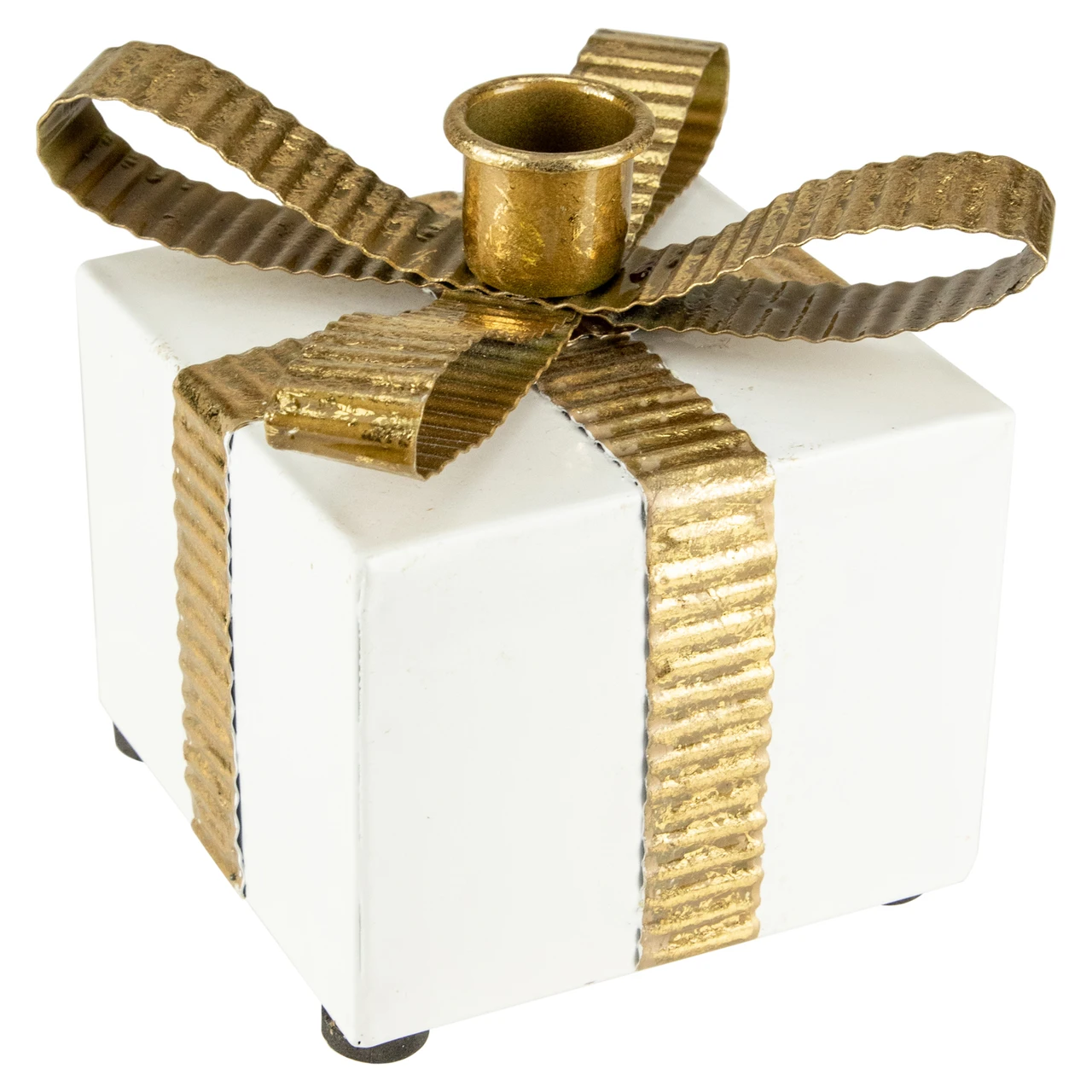 Taper Candle Holder with Gift Box Shape, Metal — White and Gold, photo 9 of 9